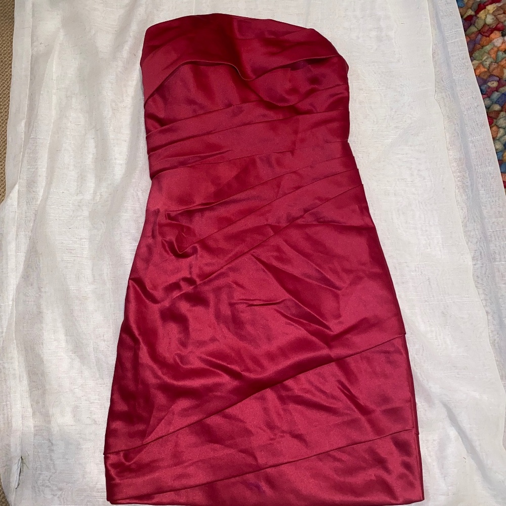 David's Bridal Strapless Watermelon Dress